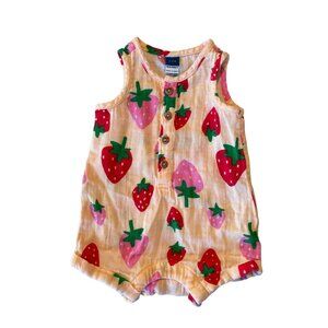 0-3M Old Navy Strawberry Printed Sleeveless Henley Romper for Baby